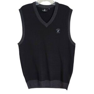Beverly Hills Polo Club Mens Black Knitted Sweater Vest Pullover V‎ Neck Size XL